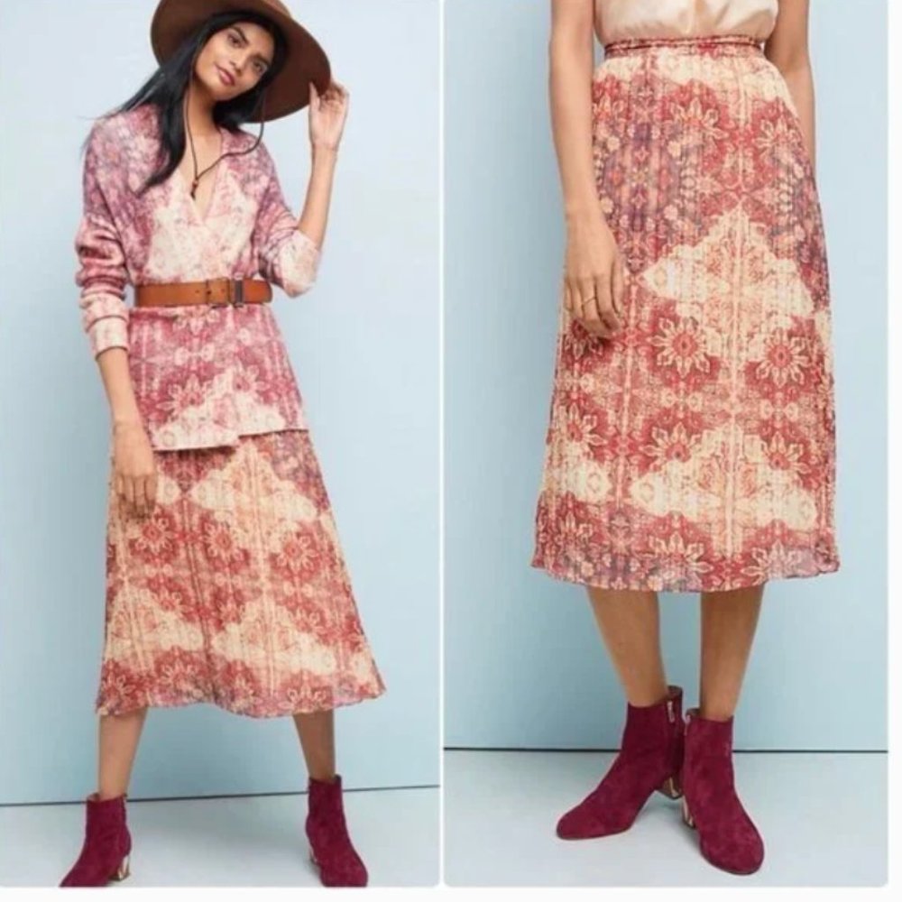 ⭐️ Laurel Canyon Paisley Boho Pleated Hipster Hippie Chic Classy Midi Skirt